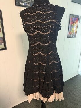 Trixxi Black Lace Mini Dress with Cream Ruffle